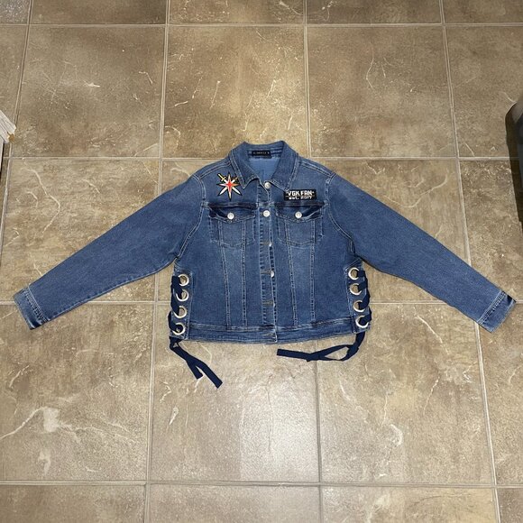 Women's blue denim jacket with VGK patches - Picture 1 of 2